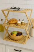 Doğal Bambu Katlanabilir 3 Katlı Raf – Çok Amaçlı Mutfak, Banyo ve Dekoratif Organizer BR-6715 thumbnail 2