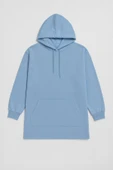 Kadın Kapüşonlu Cepli Mavi Tunik Sweatshirt thumbnail 2