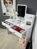 Makyaj Masası Aynalı Tuvalet Masası 2 Çekmeceli Takı Düzenleyici ve Raflı Organizer Beyaz 104 cm thumbnail 1