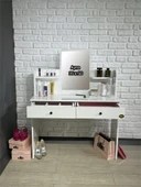 Makyaj Masası Aynalı Tuvalet Masası 2 Çekmeceli Takı Düzenleyici ve Raflı Organizer Beyaz 104 cm thumbnail 6