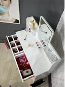 Makyaj Masası Aynalı Tuvalet Masası 2 Çekmeceli Takı Düzenleyici ve Raflı Organizer Beyaz 104 cm thumbnail 3