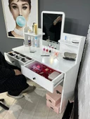 Makyaj Masası Aynalı Tuvalet Masası 2 Çekmeceli Takı Düzenleyici ve Raflı Organizer Beyaz 104 cm thumbnail 2