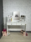 Makyaj Masası Aynalı Tuvalet Masası 2 Çekmeceli Takı Düzenleyici ve Raflı Organizer Beyaz 104 cm thumbnail 5