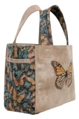 Kadın Vegan Krem Medium Tote Bag - Moths and Butterflies Tasarım thumbnail 3