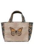Kadın Vegan Krem Medium Tote Bag - Moths and Butterflies Tasarım thumbnail 2