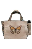 Kadın Vegan Krem Medium Tote Bag - Moths and Butterflies Tasarım thumbnail 1