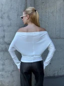 Yarasa Kol Geniş Yaka Siyah Bluz Bol Kesim Likralı Kumaş Düşük Omuz Üst thumbnail 5