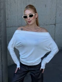 Yarasa Kol Geniş Yaka Siyah Bluz Bol Kesim Likralı Kumaş Düşük Omuz Üst thumbnail 10