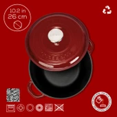 Lava Döküm Yuvarlak Tencere Döküm Demir Kapak New Heritage Serisi Çap(Ø)26cm.-Bordo thumbnail 4