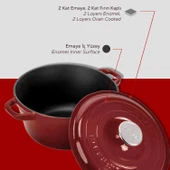 Lava Döküm Yuvarlak Tencere Döküm Demir Kapak New Heritage Serisi Çap(Ø)26cm.-Bordo thumbnail 6