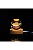 Ledli USB'li Ahşap Standlı Satürn Temalı Kristal Küre Renkli RGB LED 3D Oda Masa ve Gece Lambası thumbnail 6