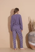 Lindros Kadın Pamuk'lu Düğme Yaka Raporlu İnterlok KIŞLIK Pijama Takımı 05035 - 1 Adet   L Mor thumbnail 5