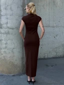 Kadın Yarım Balıkçı Yaka Kısa Kol Midi Elbise Vücudu Saran Fit Basic Elbise thumbnail 8