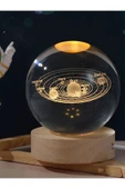 Ledli USB'li Ahşap Standlı Güneş Sistemi Temalı Kristal Küre Gün Işığı 3D Oda Masa ve Gece Lambası thumbnail 2