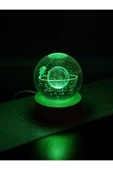 Ledli USB'li Ahşap Standlı Satürn Kız Temalı Kristal Küre Renkli RGB Led 3D Oda Masa ve Gece Lambası thumbnail 2
