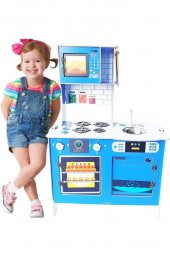 Woodylife Ahşap Çocuk Oyuncak Mutfak Seti104 cm UV Baskılı Pastalı Mavi Evcilik Oyuncak Kutu - 1