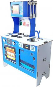 Woodylife Ahşap Çocuk Oyuncak Mutfak Seti104 cm UV Baskılı Pastalı Mavi Evcilik Oyuncak Kutu - 3
