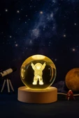 Ledli USB'li Ahşap Standlı Astronot Temalı Kristal Küre Renkli RGB Led 3D Oda Masa ve Gece Lambası thumbnail 2