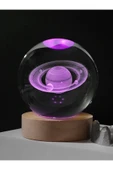 Ledli USB'li Ahşap Standlı Satürn Temalı Kristal Küre Renkli RGB LED 3D Oda Masa ve Gece Lambası thumbnail 1