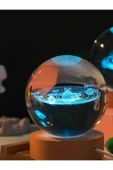 Ledli USB'li Ahşap Standlı Güneş Sistemi Küre Temalı Kristal Renkli RGB 3D Oda Masa ve Gece Lambası thumbnail 5