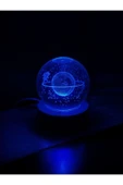 Ledli USB'li Ahşap Standlı Satürn Kız Temalı Kristal Küre Renkli RGB Led 3D Oda Masa ve Gece Lambası thumbnail 6