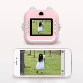 Anlık Termal Yazıcılı Dijital Çocuk Kamerası 2.0 Inc HD Şipşak Fotoğraf Makinesi AE110 Pembe thumbnail 2