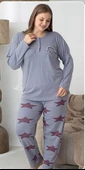 Lindros Kadın Pamuk'lu Düğme Yaka Raporlu İnterlok KIŞLIK Battal Pijama Takımı 05144 - 1 Adet   Gri 2XL thumbnail 2