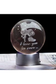 Ledli USB'li Plastik Standlı Sevgili Çiftler I Love You Forever Kristal Küre Renkli RGB Led 3D Lamba thumbnail 3
