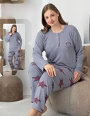 Lindros Kadın Pamuk'lu Düğme Yaka Raporlu İnterlok KIŞLIK Battal Pijama Takımı 05144 - 1 Adet   Gri 2XL thumbnail 1