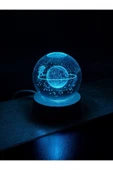 Ledli USB'li Ahşap Standlı Satürn Kız Temalı Kristal Küre Renkli RGB Led 3D Oda Masa ve Gece Lambası thumbnail 1