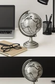 Ofisinize Masaüstü Dekorasyonu Gri Metal Dünya Küresi Masaüstü Süs Ofis ve Ev Dekoru için 13x9 CM thumbnail 3