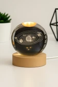 Ledli USB'li Ahşap Standlı Güneş Sistemi Temalı Kristal Küre Gün Işığı 3D Oda Masa ve Gece Lambası thumbnail 1
