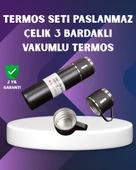 Paslanmaz Termos ve İkili Bardak Seti | 612 Saat Sıcak/Soğuk Tutma - 1