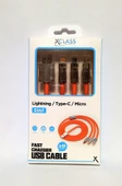 XClass K302 3 IN 1 Üçü Birarada Led Işıklı 5V /3,4A Hızlı Şarj ve Data Kablosu thumbnail 4