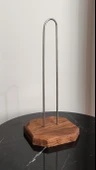 Dekoratif Ahşap Altlıklı Metal Kağıt Havluluk Tutucu (26 cm) - Mutfak Peçetelik Standı - 2