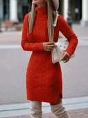 MDB Kadın Uzun Kollu Loren Yünlü Motifli Midi Boy Triko Elbise thumbnail 2