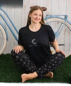 Pijamoni Kadın Milan Büyük Beden Bisiklet Yaka Kısa Kol İnce Pijama Takımı 7665/15 - 1 Adet  Siyah 3XL thumbnail 1