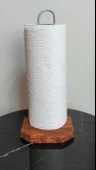 Dekoratif Ahşap Altlıklı Metal Kağıt Havluluk Tutucu (26 cm) - Mutfak Peçetelik Standı - 1