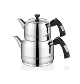 Oms Collection 8090 M Siyah 4 Parça Kuşaklı Çelik Çaydanlık Bakalit - 1