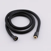 Spiral Paslanmaz Örgülü Duş Bağlantı Hortumu 150 cm Dayanıklı Esnek Banyo Aksesuarı Fıskiye Siyah thumbnail 1