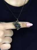 Doğal Taş Labradorit Doğal Taşlı Fotograf Makinesi Modelli Antik Kadın Kolye euk42lbt thumbnail 1