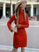 MDB Kadın Uzun Kollu Loren Yünlü Motifli Midi Boy Triko Elbise thumbnail 1