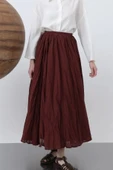 MDB Kadın Yüksek Bel Arkadan Fermuarlı Kırışık Geniş Kesimli Vural Etek thumbnail 2