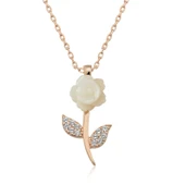 MDB 925 Ayar Gümüş Rose Beyaz Gül Kadın Gümüş Kolye thumbnail 1