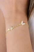Gümüş altın yaldızlı sedef ve zirkon taşlı ışıltılı kelebek bileklik SGTL12926GOLD thumbnail 1