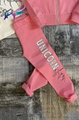 Kız Çocuk Unicorn Baskılı 3lü Pembe Taytlı Takım thumbnail 4