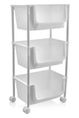3 Katlı Tekerlekli Plastik Organizer Raf – Çok Amaçlı Mutfak, Banyo ve Ofis Düzenleyici (Beyaz) DC-6821 thumbnail 4
