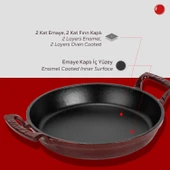 Lava Döküm Yuvarlak Sahan Döküm Demir Yekpare Çift Kulplu Çap(Ø)20cm.-Bordo thumbnail 6