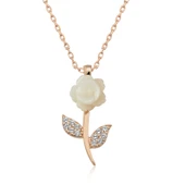 925 Ayar Gümüş Rose Beyaz Gül Kadın Gümüş Kolye thumbnail 1