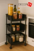 3 Katlı Tekerlekli Plastik Organizer Raf – Çok Amaçlı Mutfak, Banyo ve Ofis Düzenleyici (Siyah) thumbnail 1